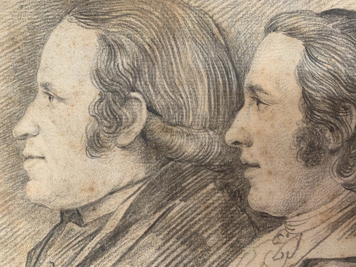 Ritratto di due uomini - disegno a matita XVIII s. Italia Francia Inghilterra-photo-4
