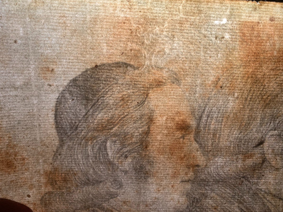 Ritratto di due uomini - disegno a matita XVIII s. Italia Francia Inghilterra-photo-2