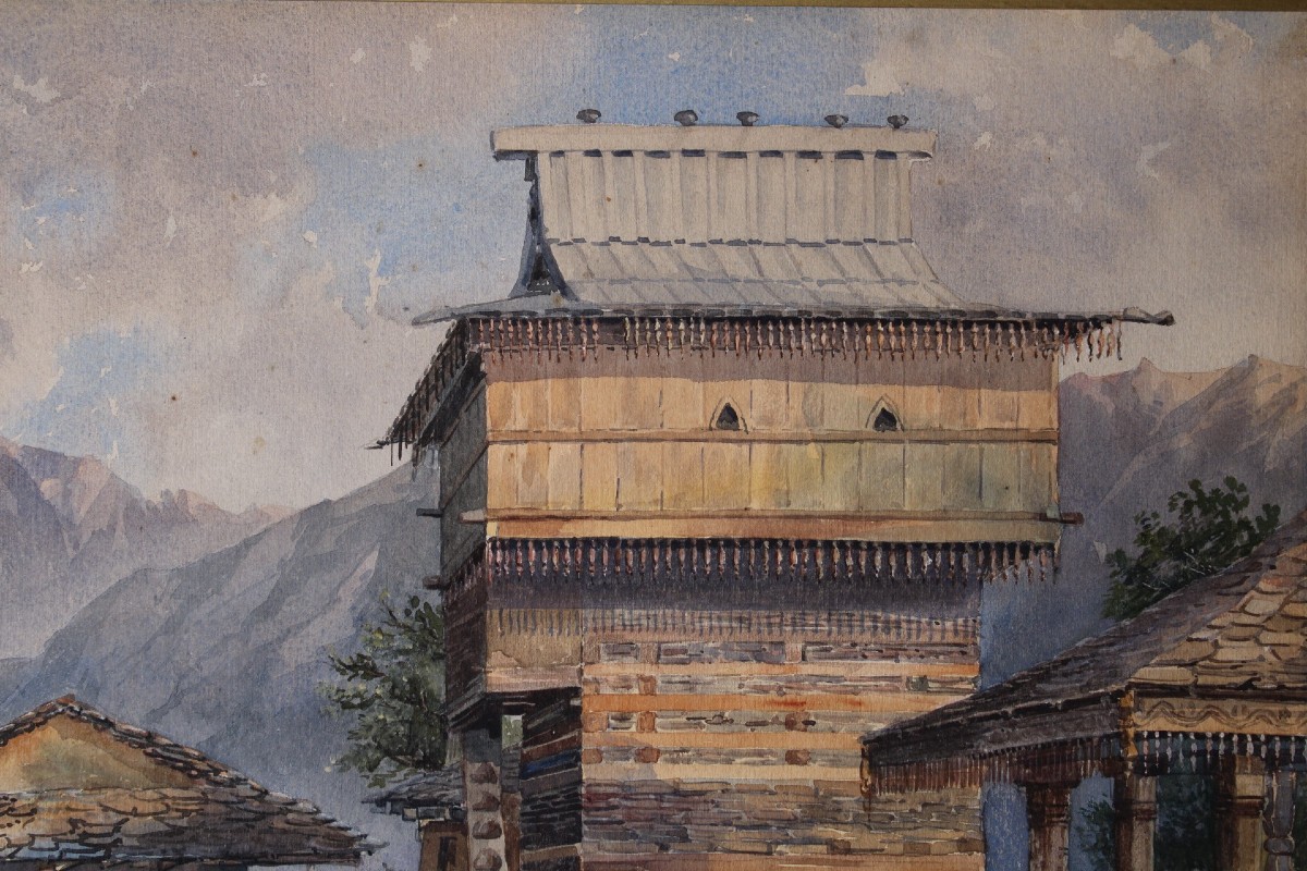 Villaggio si Siji-Shimla Nord Pradesh,india ,1883 -india -oriente - acquarello - -photo-2