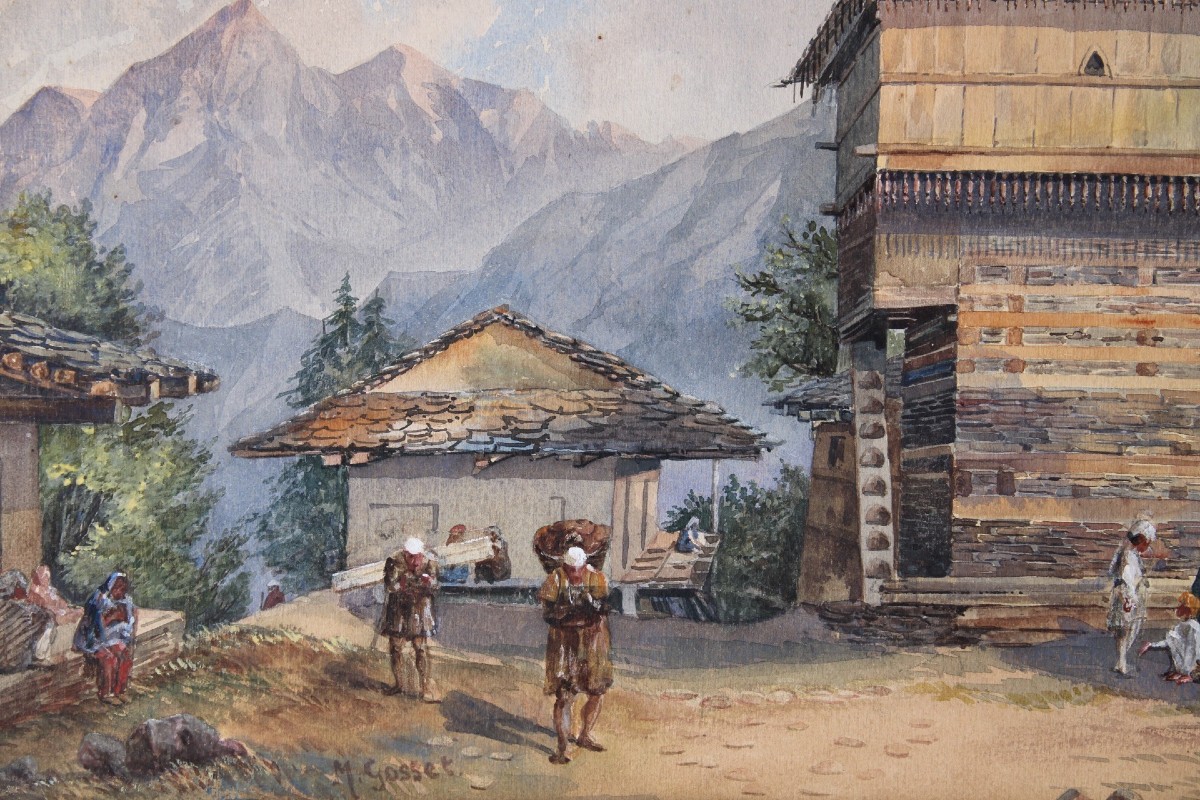 Villaggio si Siji-Shimla Nord Pradesh,india ,1883 -india -oriente - acquarello - -photo-3
