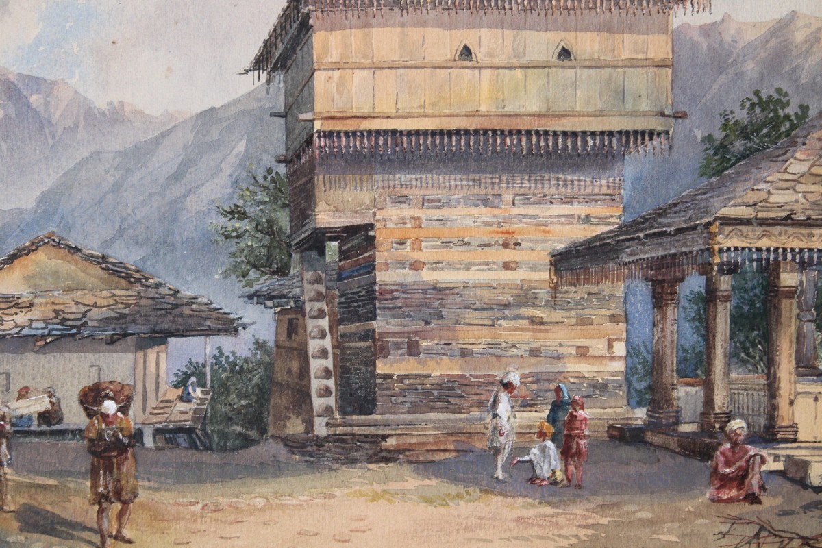 Villaggio si Siji-Shimla Nord Pradesh,india ,1883 -india -oriente - acquarello - -photo-4