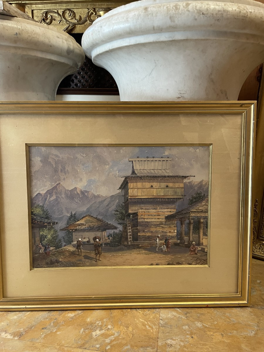 Villaggio si Siji-Shimla Nord Pradesh,india ,1883 -india -oriente - acquarello - -photo-1