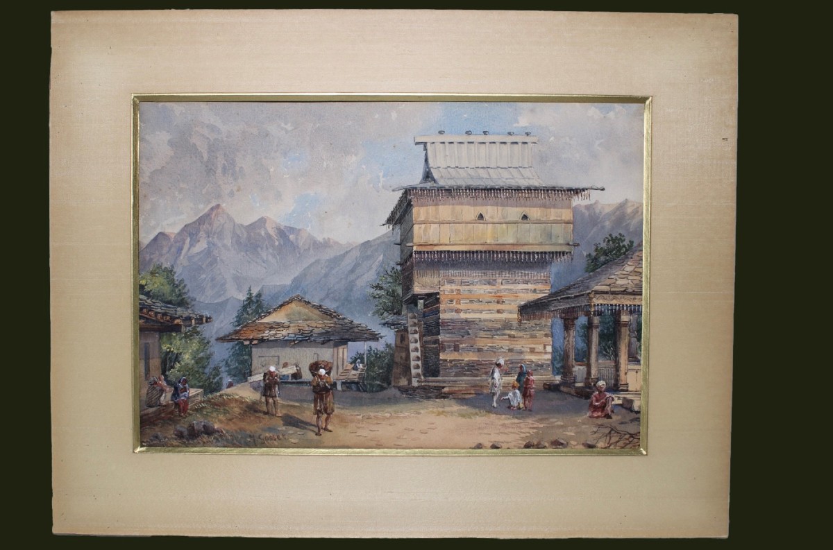 Villaggio si Siji-Shimla Nord Pradesh,india ,1883 -india -oriente - acquarello - 