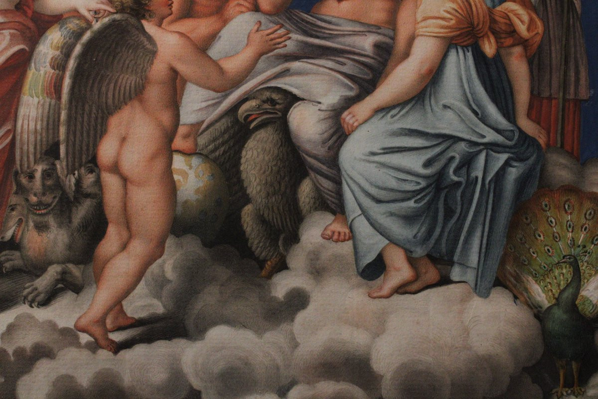 Dorigny - Il Consiglio degli Dei - Raffaello 1693 Italia Grand Tour Mitologia - Acquerello -photo-1