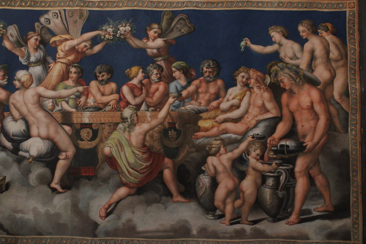 Dorigny - Il Consiglio degli Dei - Raffaello 1693 Italia Grand Tour Mitologia - Acquerello -photo-3