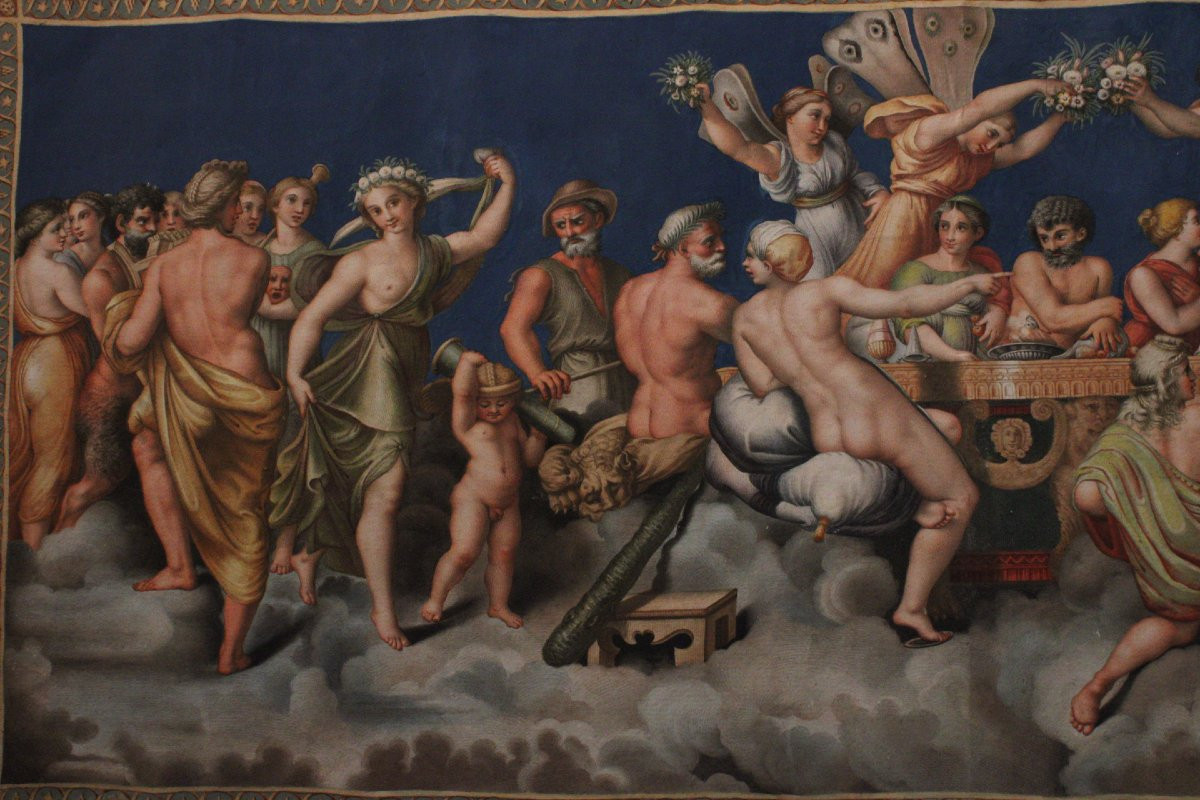 Dorigny - Il Consiglio degli Dei - Raffaello 1693 Italia Grand Tour Mitologia - Acquerello -photo-4