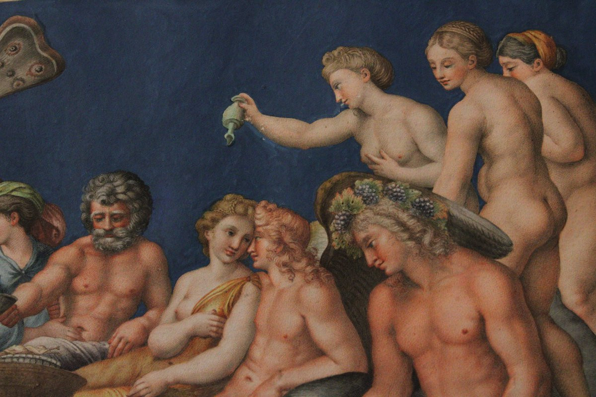 Dorigny - Il Consiglio degli Dei - Raffaello 1693 Italia Grand Tour Mitologia - Acquerello -photo-5
