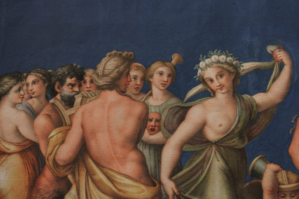 Dorigny - Il Consiglio degli Dei - Raffaello 1693 Italia Grand Tour Mitologia - Acquerello -photo-6