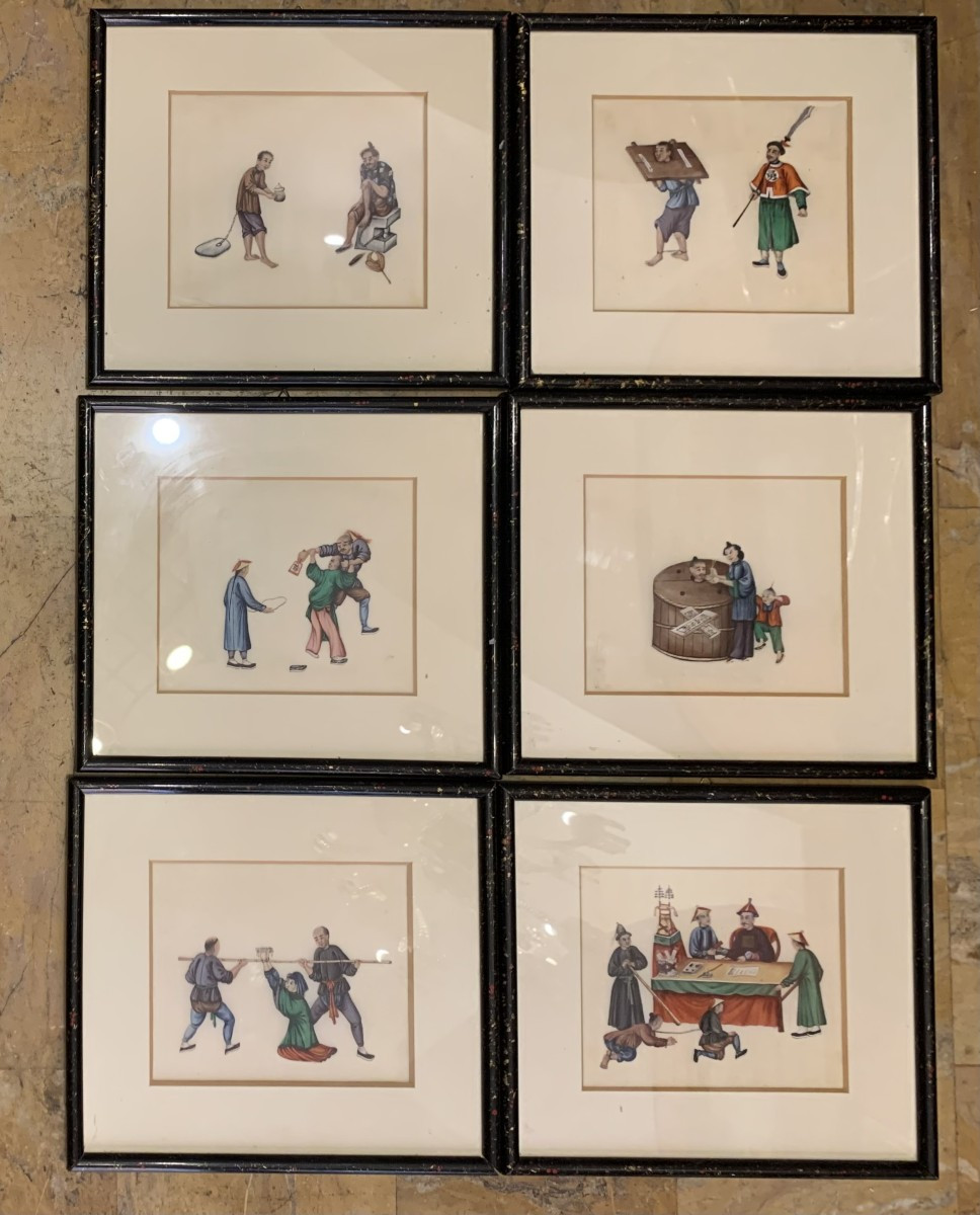 Scuola Cinese -Torture cinesi- gouache su carta di riso -1910 ca Cina  - oriente