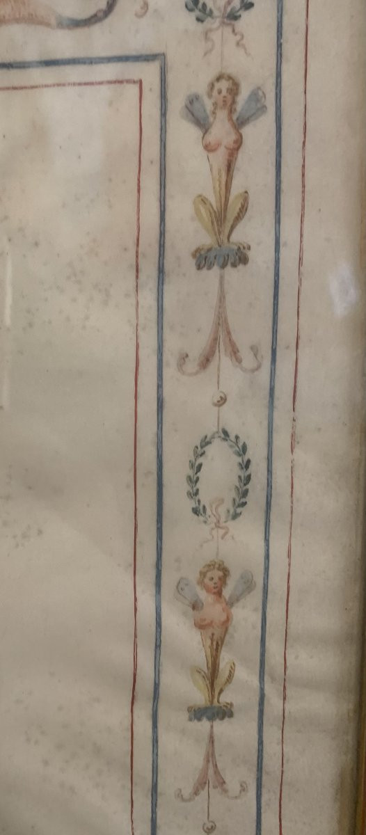 Figura pompeiana- gouache su pergamena - neoclassica fine XVIII s Italia Napoli Grand Tour-photo-1