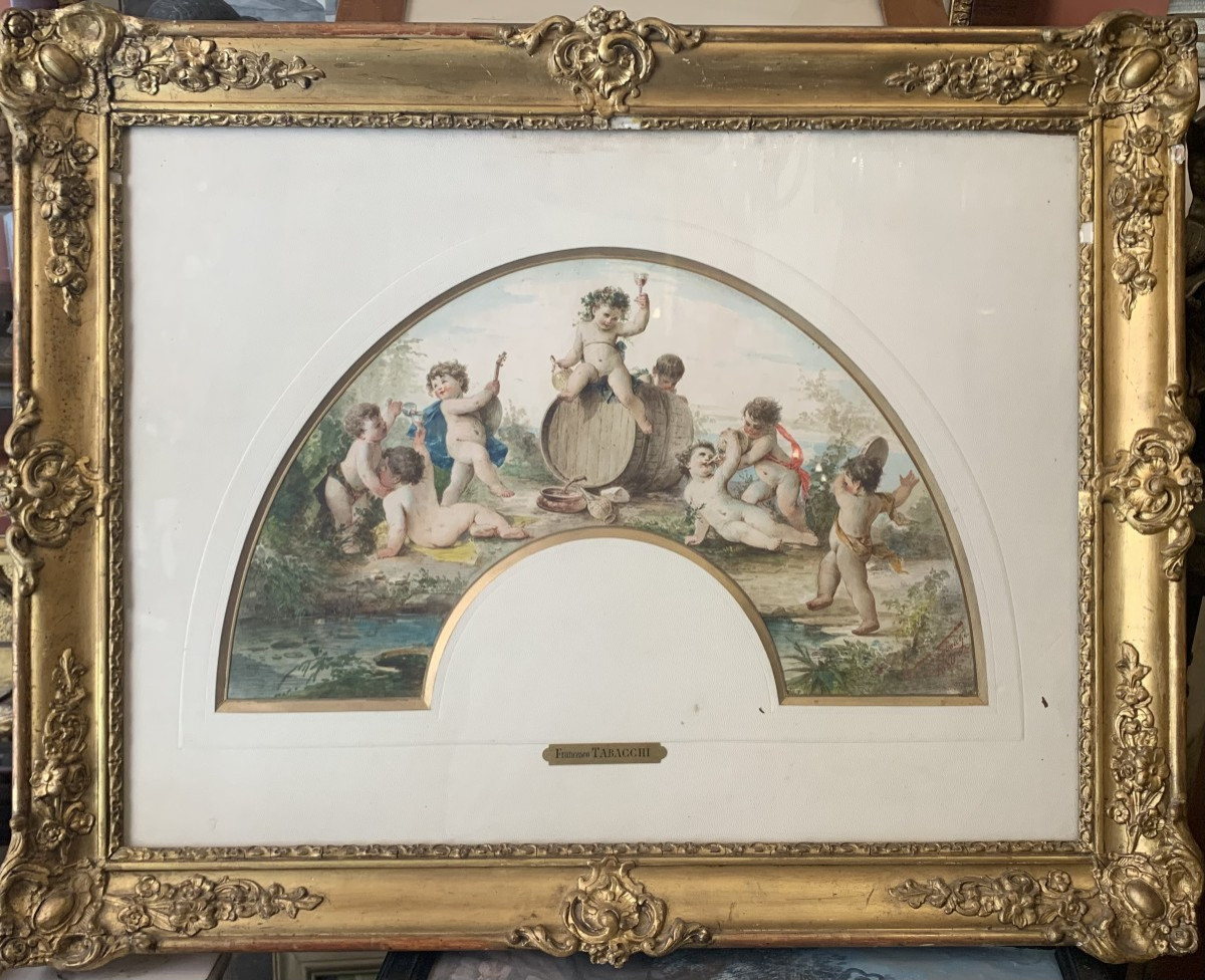 Francesco Tabacchi - Trionfo Bacco - 1880 acquerello su pergamena - Grand Tour Italia 