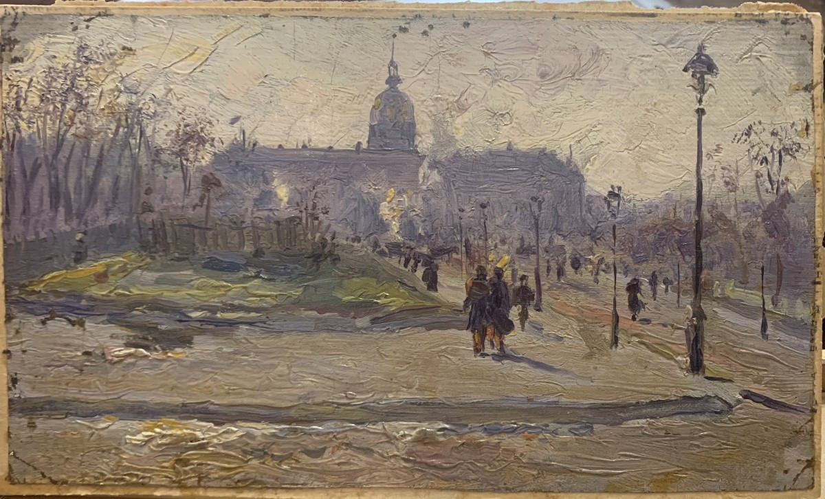 Pittore francese - Hotel des Invalides - Parigi - Francia - olio su carta - 1870 ca