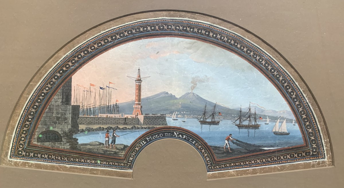 Scuola napoletana - Coppia di eruzioni del Vesuvio Ventagli -Italia Napoli Grand Tour gouaches-photo-3