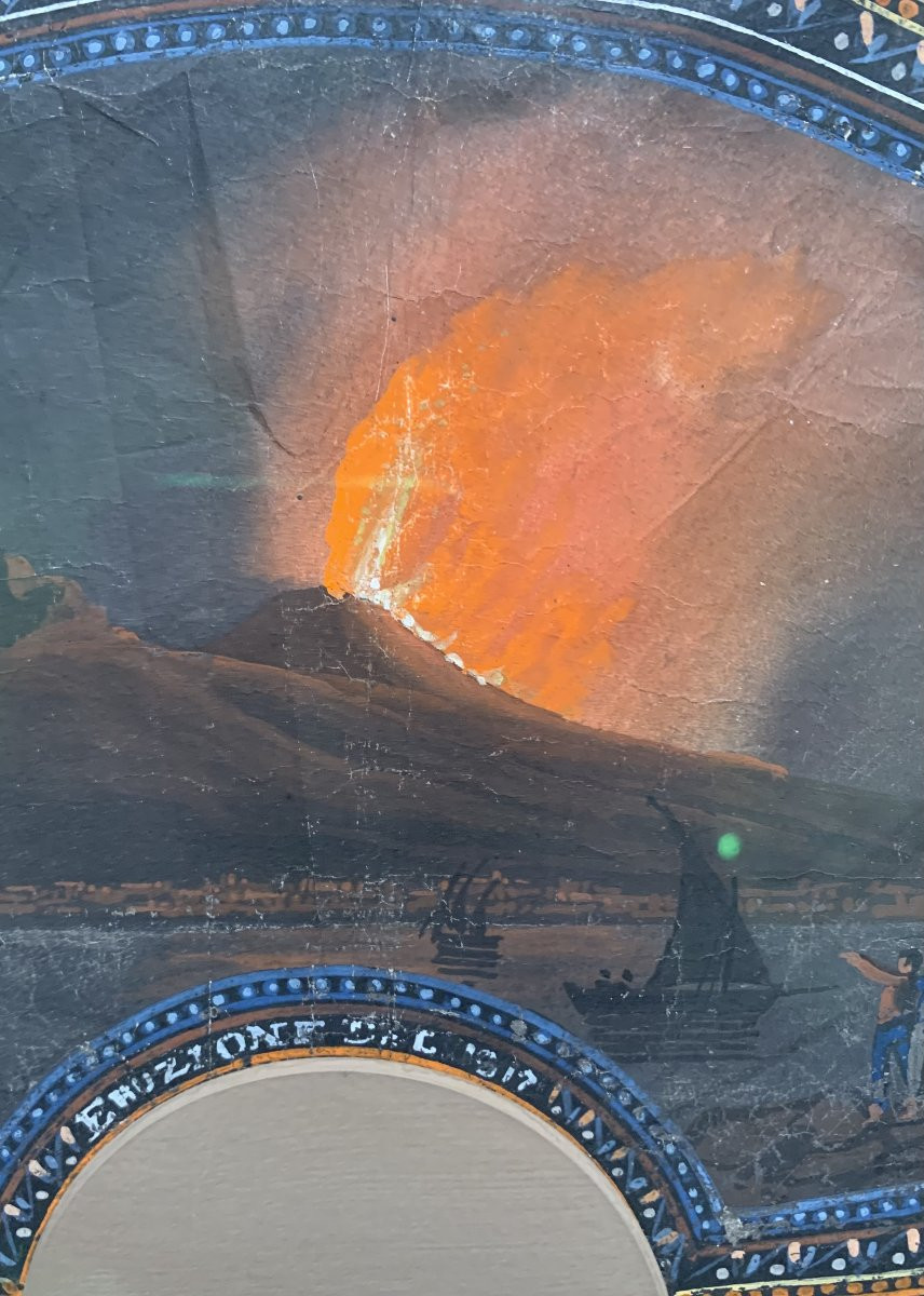 Scuola napoletana - Coppia di eruzioni del Vesuvio Ventagli -Italia Napoli Grand Tour gouaches-photo-6