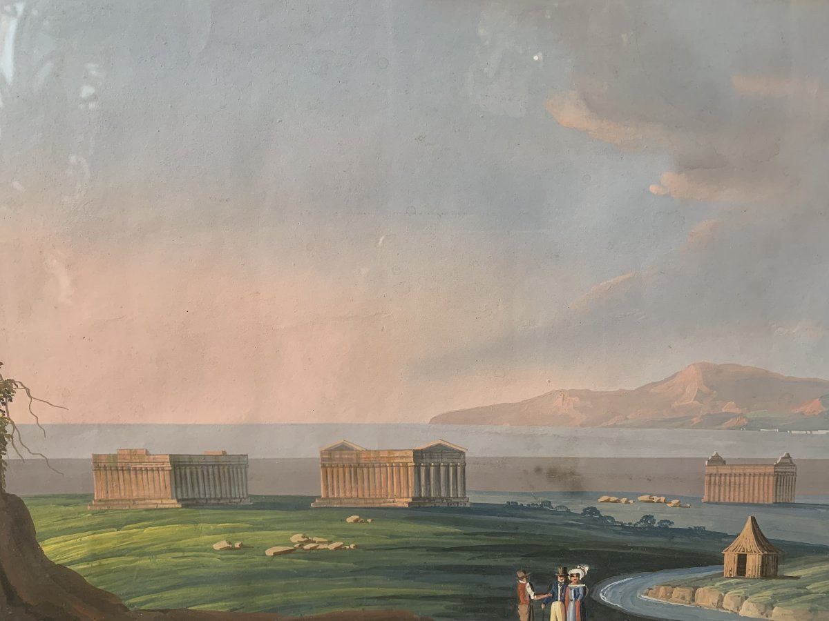 Scuola Napoletana 4 gouaches 1850 ca  Napoli Italia Grand Tour  Capri Ischia Paestum Pompei-photo-2