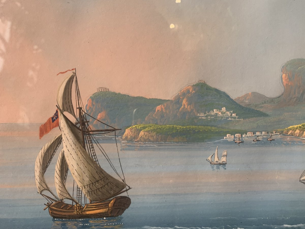 Scuola Napoletana 4 gouaches 1850 ca  Napoli Italia Grand Tour  Capri Ischia Paestum Pompei-photo-3