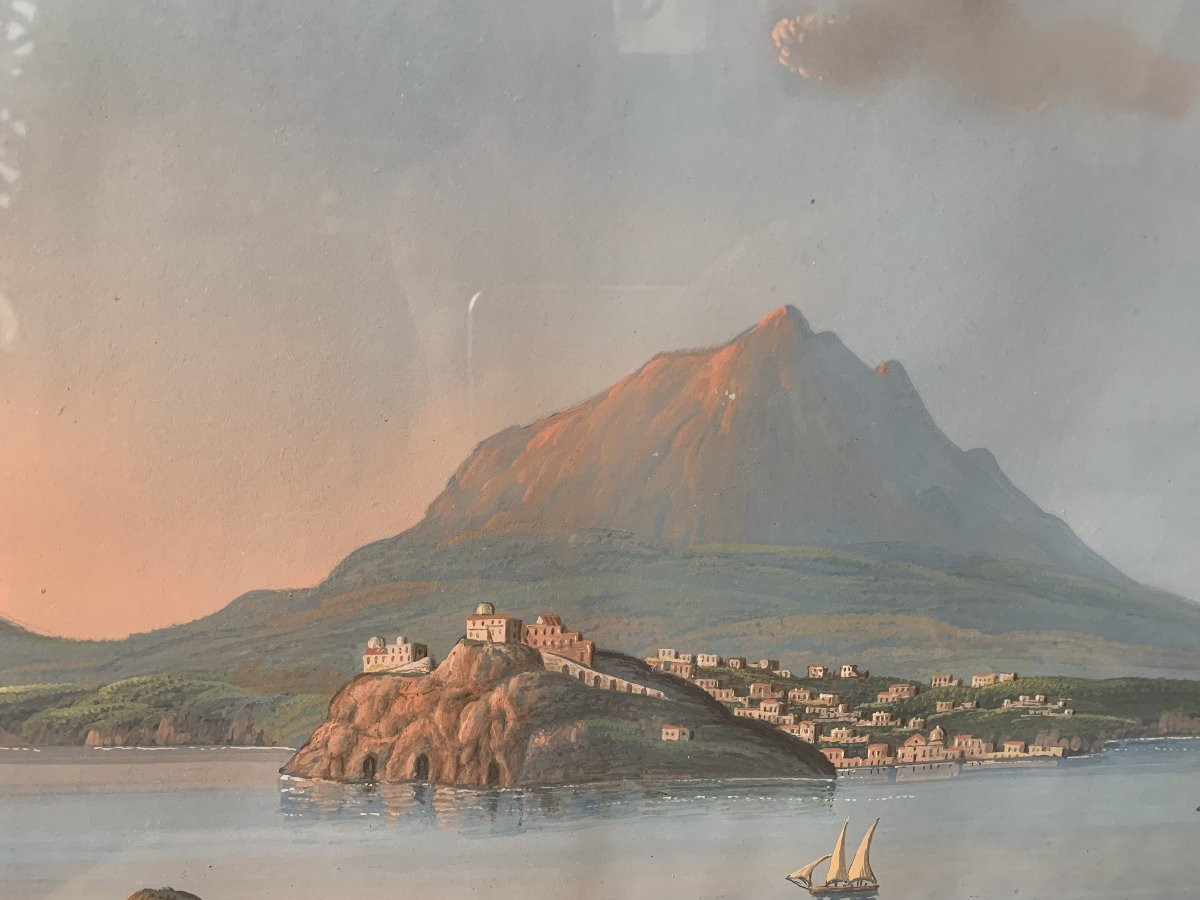 Scuola Napoletana 4 gouaches 1850 ca  Napoli Italia Grand Tour  Capri Ischia Paestum Pompei-photo-4