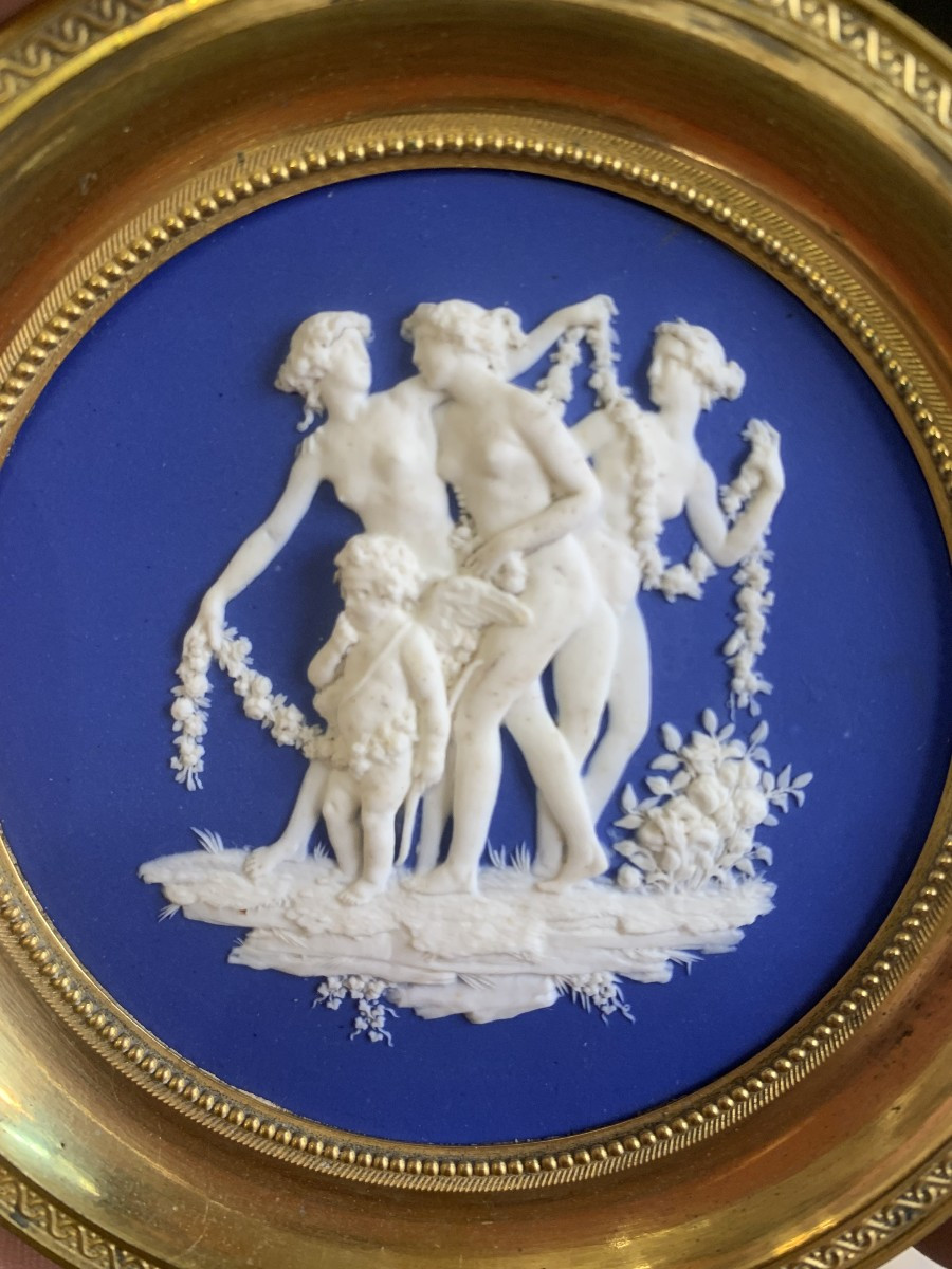 Wedgwood - Le Tre Grazie con Cupido -- cornice originale - bronzo ceramica Inghilterra-photo-1