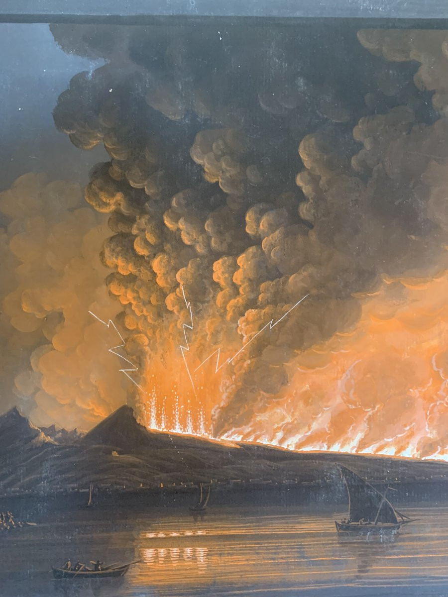 Scuola napoletana - 2  Eruzioni del Vesuvio del giugno 1794 - Napoli Italia gouaches Grand Tour-photo-4