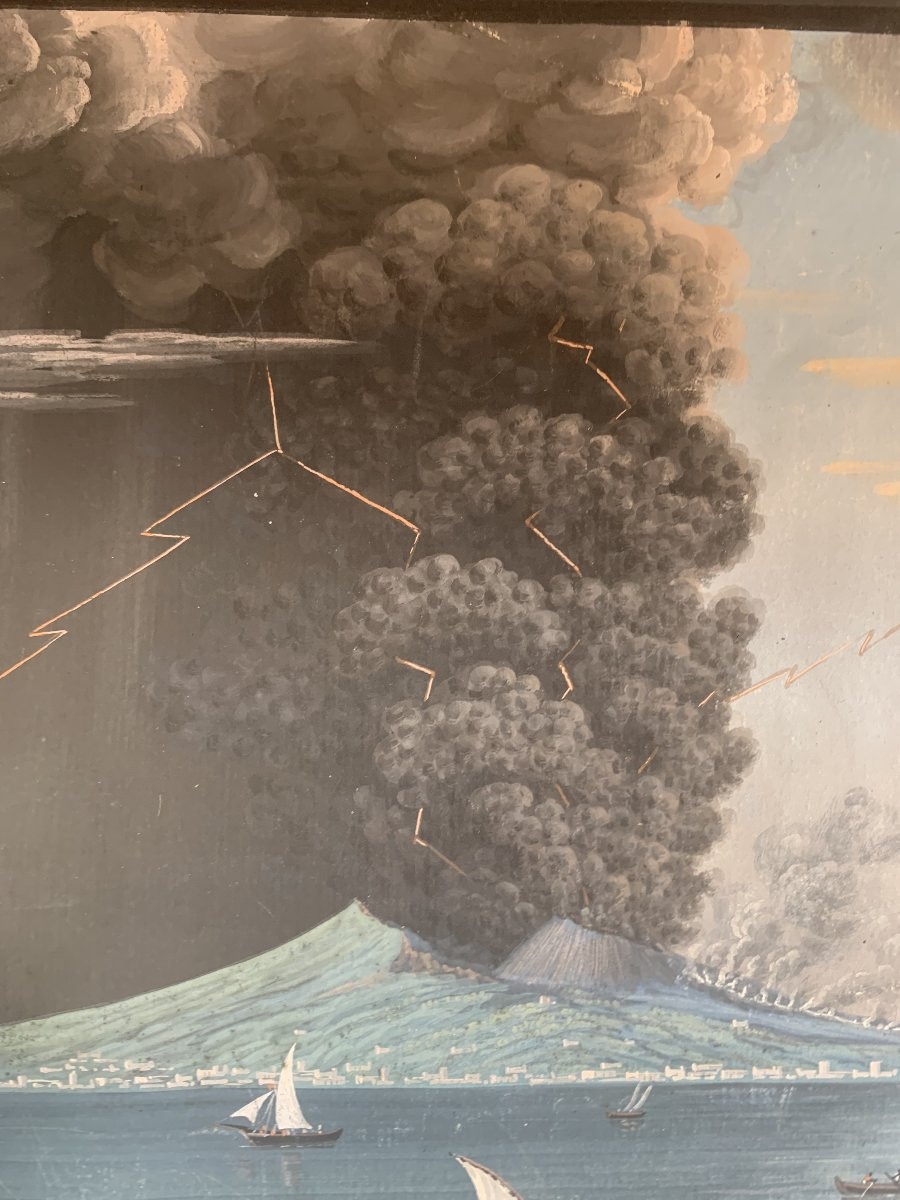 Scuola napoletana - 2  Eruzioni del Vesuvio del giugno 1794 - Napoli Italia gouaches Grand Tour-photo-5