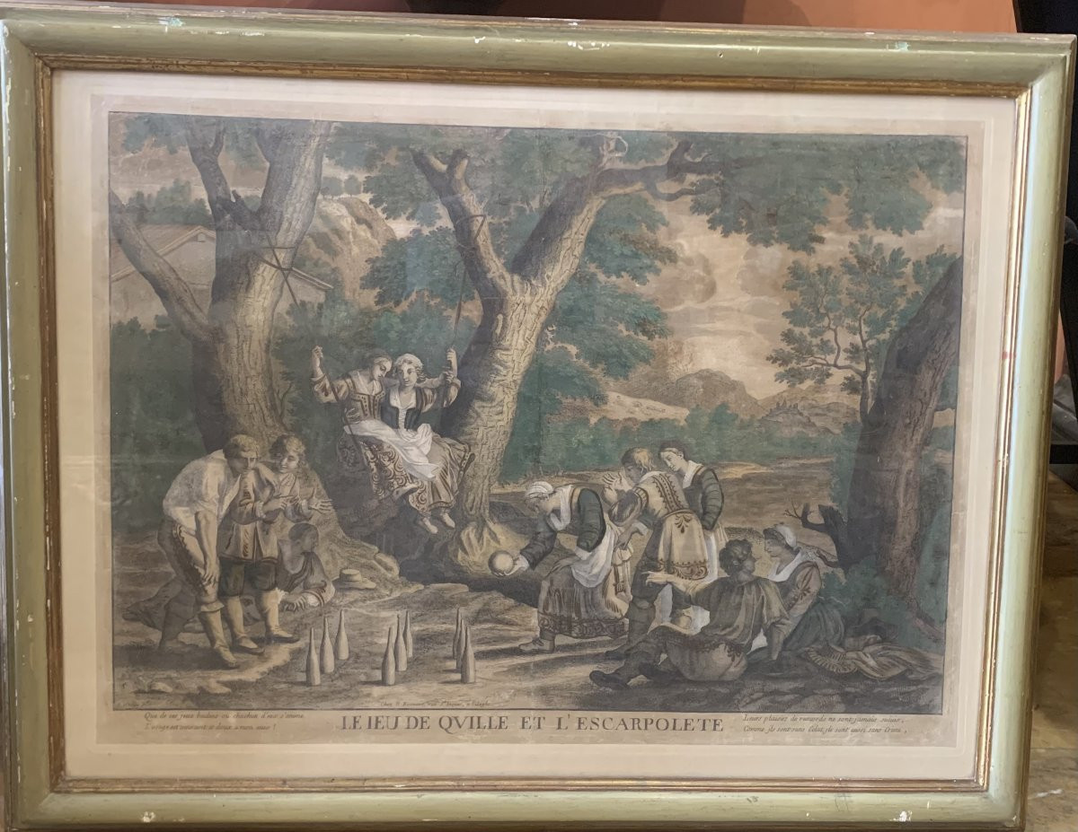 C. Bouzonnet J. Stella -  Primavera e birilli e altalena  1667 - 2 Incisioni Francia francesi-photo-2