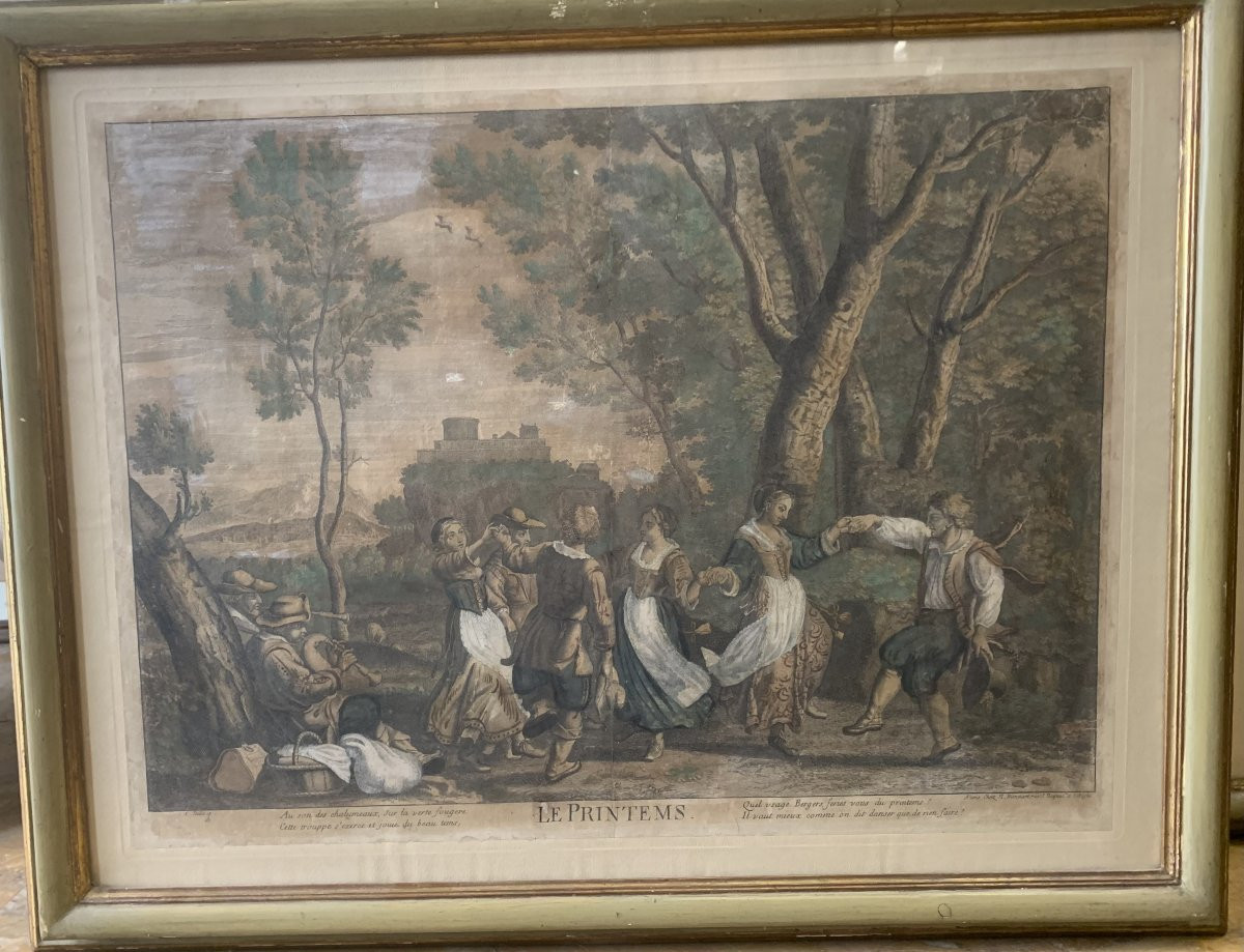C. Bouzonnet J. Stella -  Primavera e birilli e altalena  1667 - 2 Incisioni Francia francesi-photo-3