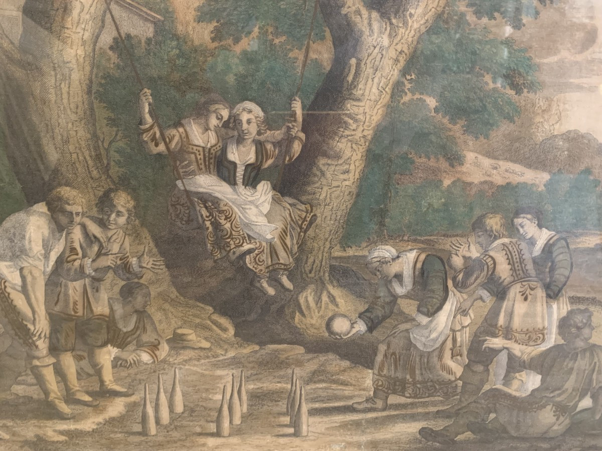 C. Bouzonnet J. Stella -  Primavera e birilli e altalena  1667 - 2 Incisioni Francia francesi-photo-4