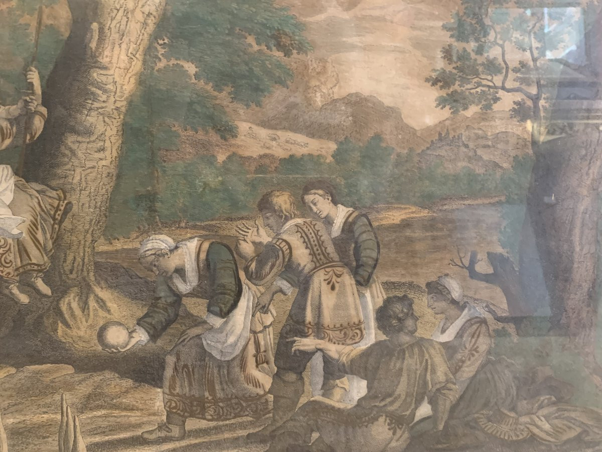 C. Bouzonnet J. Stella -  Primavera e birilli e altalena  1667 - 2 Incisioni Francia francesi-photo-1