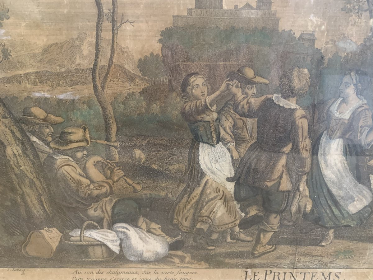 C. Bouzonnet J. Stella -  Primavera e birilli e altalena  1667 - 2 Incisioni Francia francesi-photo-4