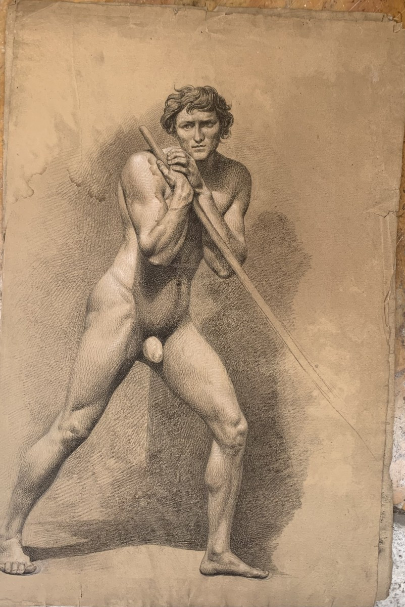 Nudo maschile accademico- Accademia nudo uomo - Italia Francia 1820 ca