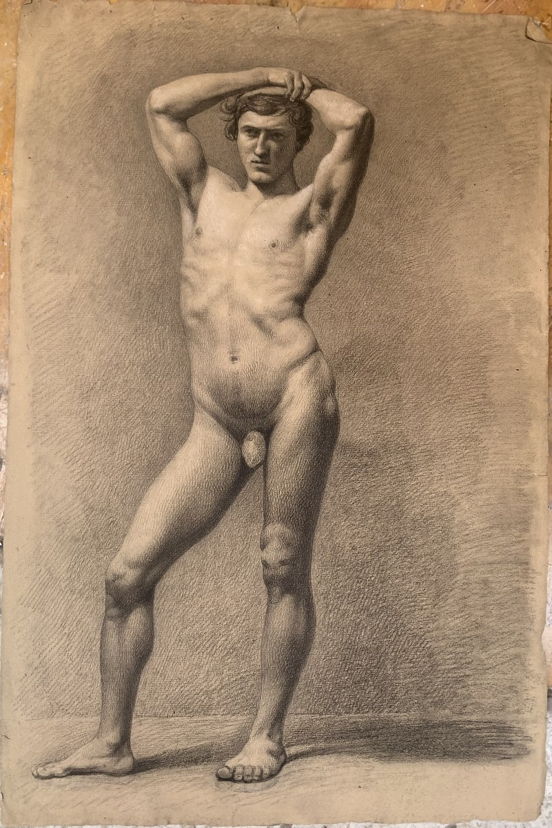 Nudo maschile accademico- Accademia nudo uomo - Italia Francia 1820 ca