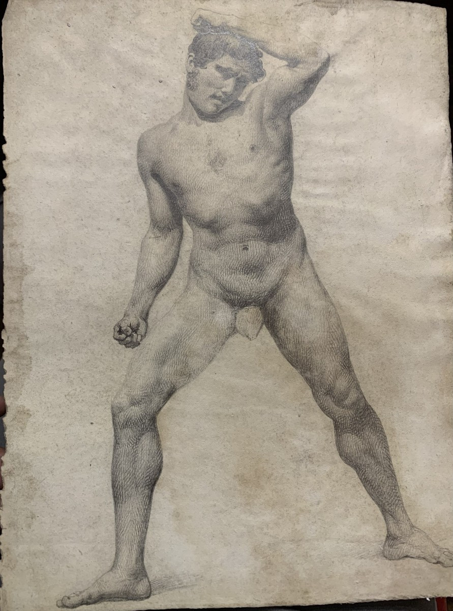 Nudo maschile accademico- Accademia nudo uomo - Italia Francia 1820 ca