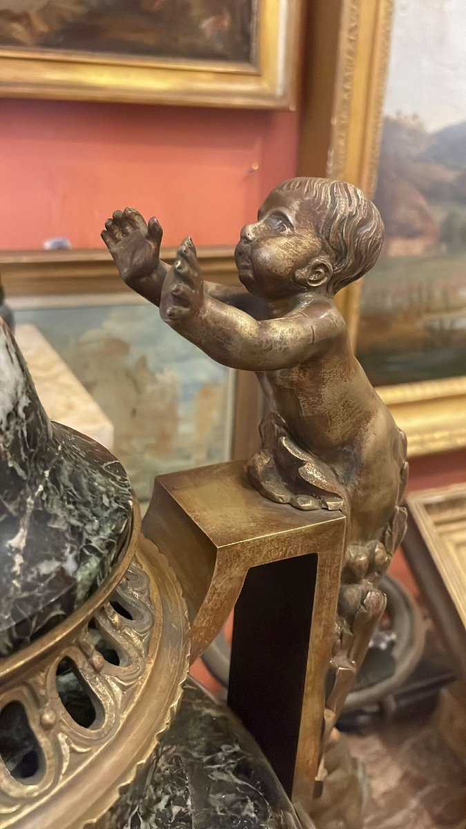 grande vaso decorativo del XIX secolo  con motivi floreali e putti Francia Italia-photo-3