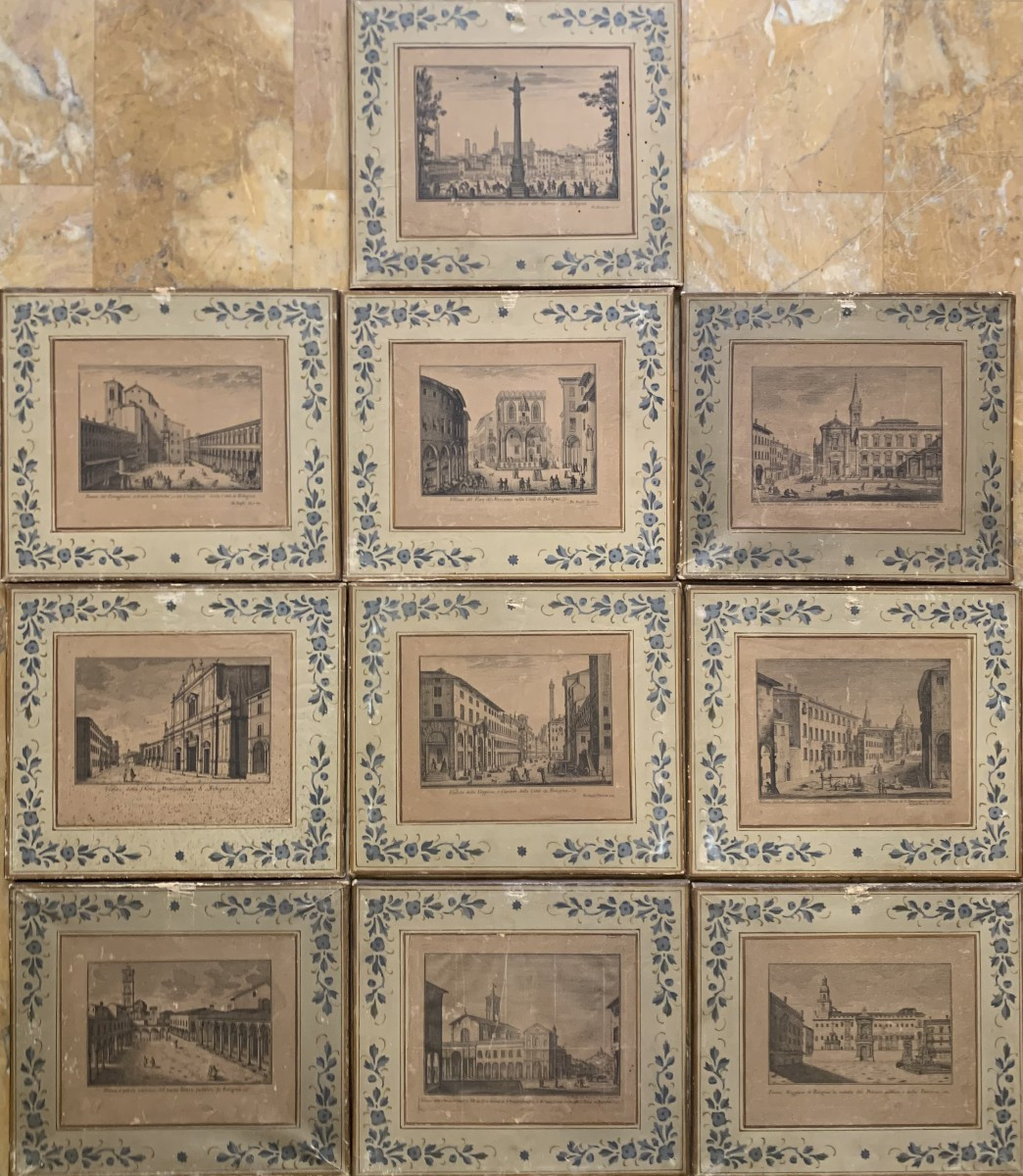 Pio Panfili -insieme 10 vedute di Bologna -Italia- 1784 Grand Tour - pass ad olio