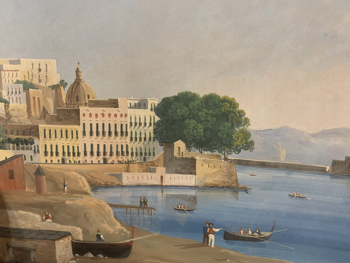 Gioacchino La Pira - Napoli il Chiatamone- gouache napoletana- Italia Grand Tour Vesuvio-photo-2
