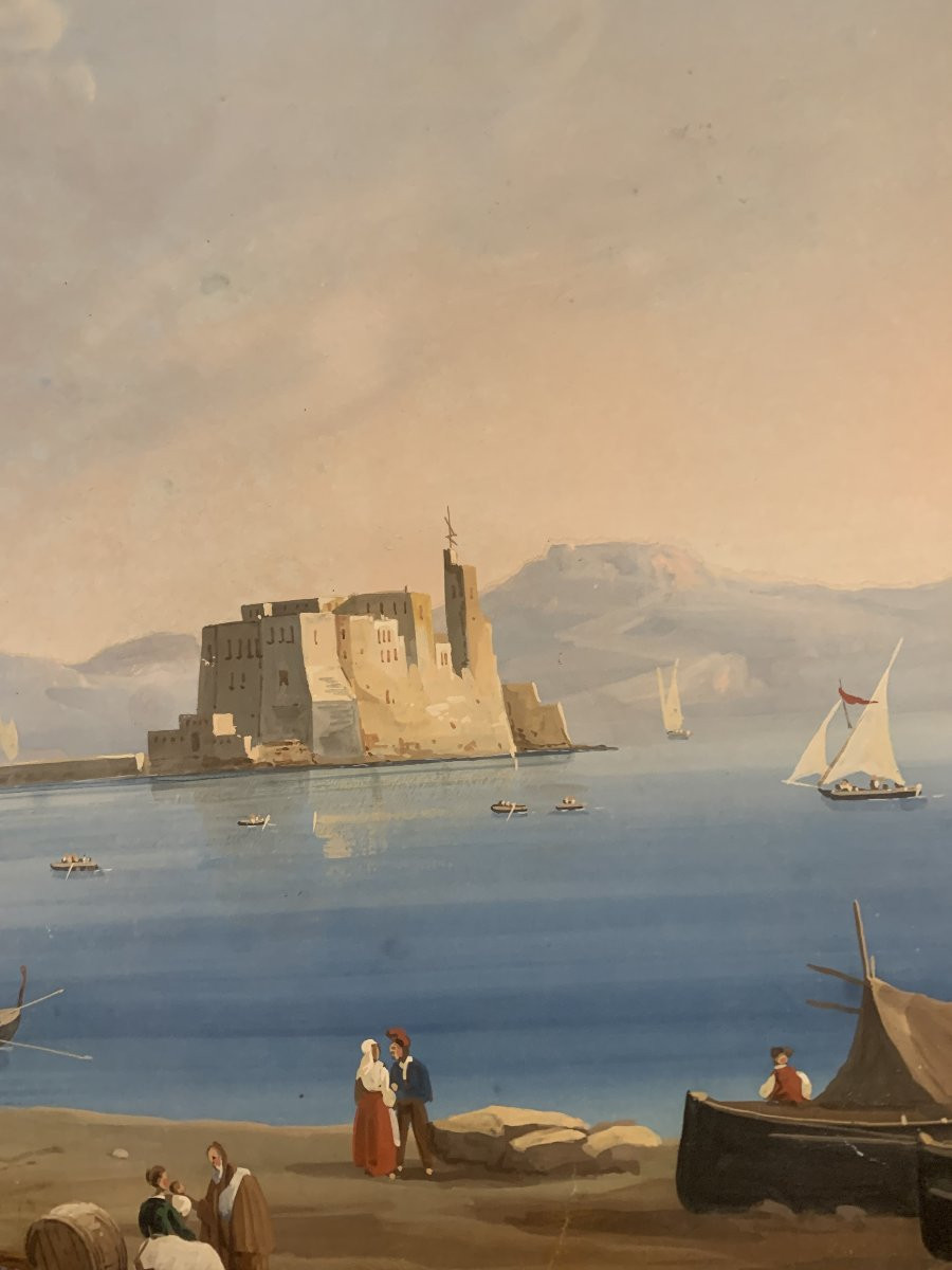 Gioacchino La Pira - Napoli il Chiatamone- gouache napoletana- Italia Grand Tour Vesuvio-photo-3