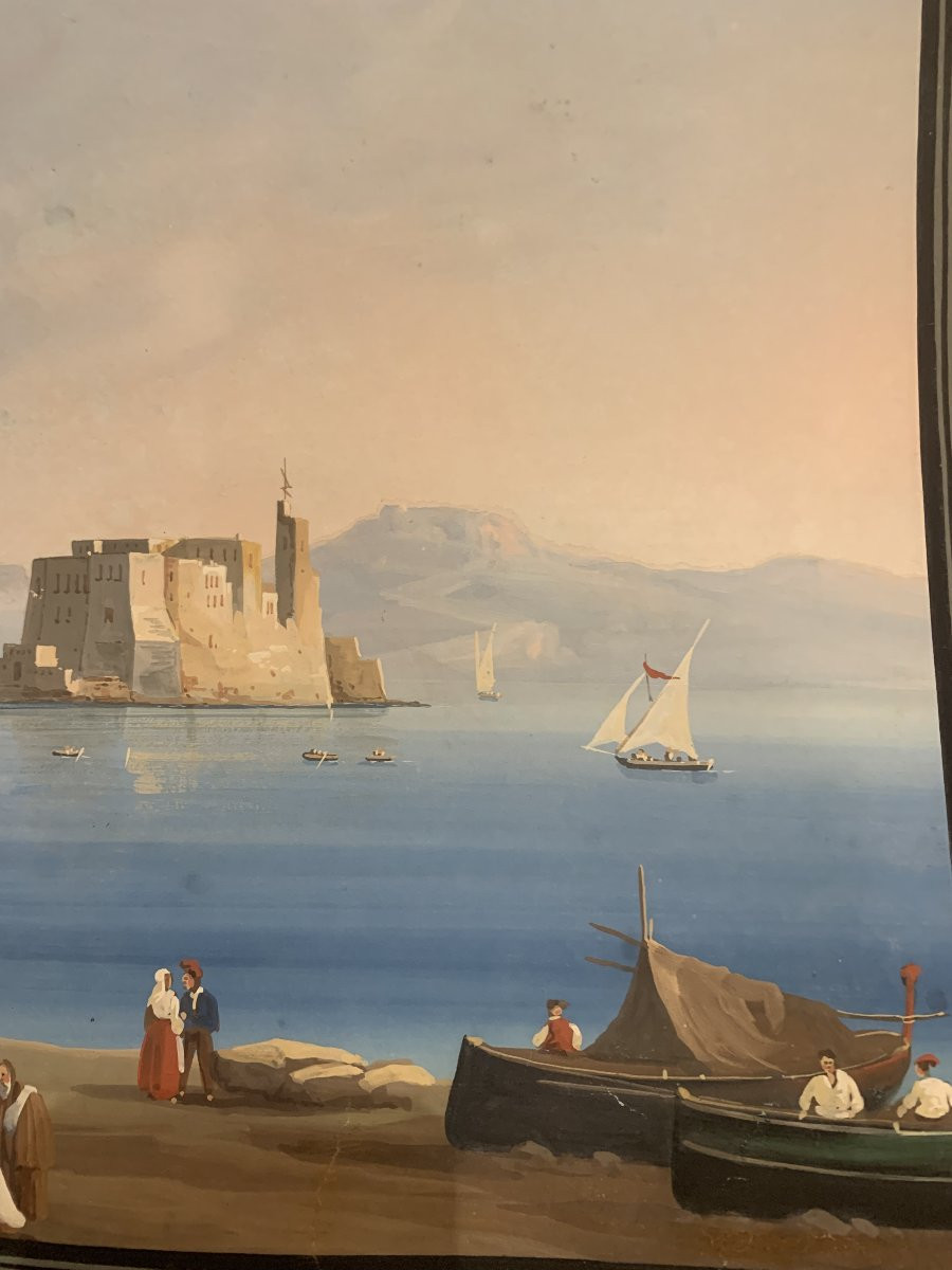 Gioacchino La Pira - Napoli il Chiatamone- gouache napoletana- Italia Grand Tour Vesuvio-photo-4