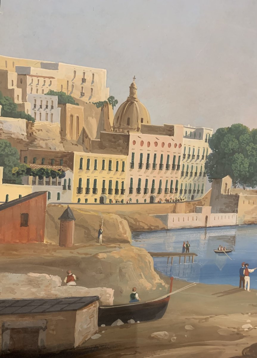Gioacchino La Pira - Napoli il Chiatamone- gouache napoletana- Italia Grand Tour Vesuvio-photo-1