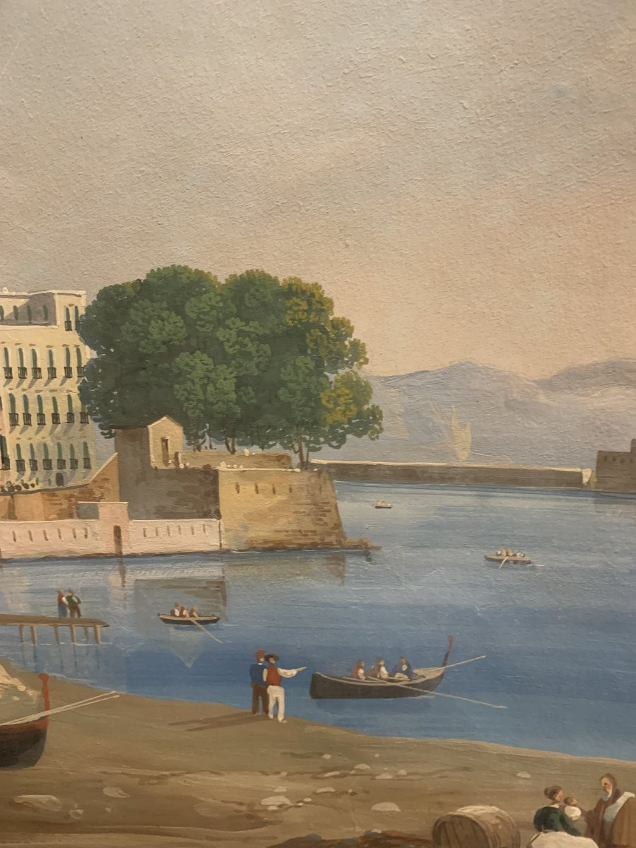 Gioacchino La Pira - Napoli il Chiatamone- gouache napoletana- Italia Grand Tour Vesuvio-photo-3