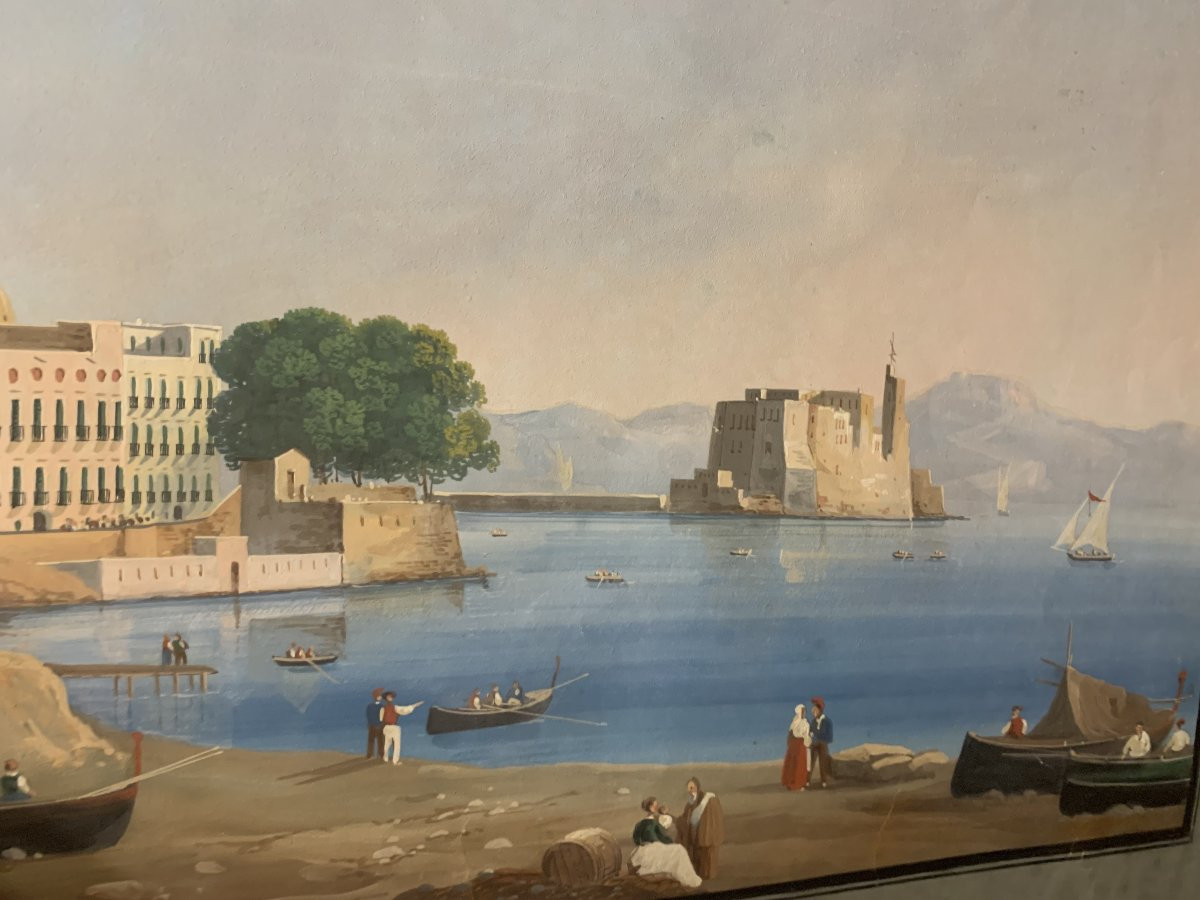 Gioacchino La Pira - Napoli il Chiatamone- gouache napoletana- Italia Grand Tour Vesuvio-photo-4