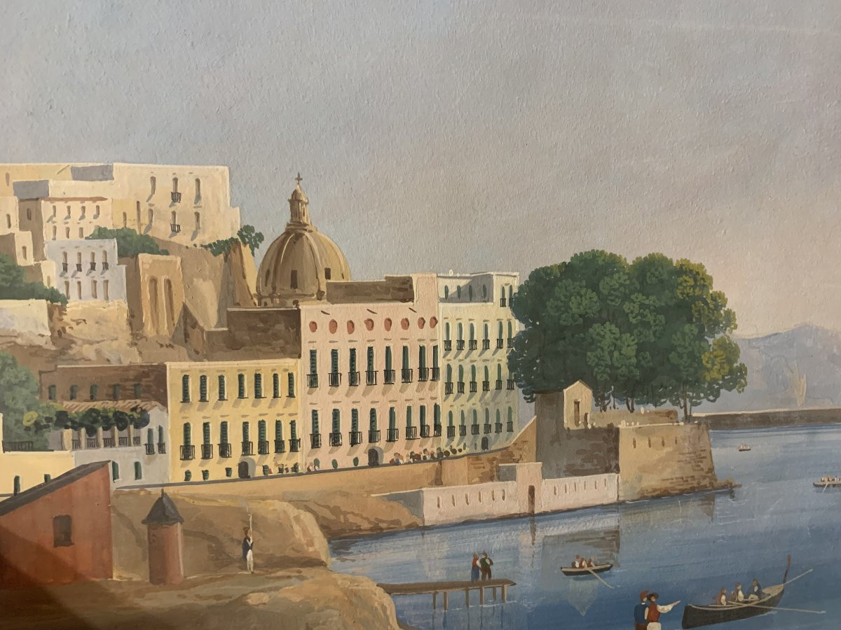 Gioacchino La Pira - Napoli il Chiatamone- gouache napoletana- Italia Grand Tour Vesuvio-photo-5