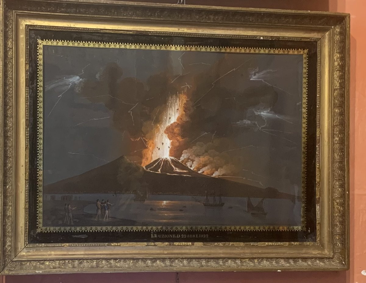 Scuola Napoletana -gouache Eruzione del Vesuvio di notte 1822 Napoli Italia Grand Tour -photo-1