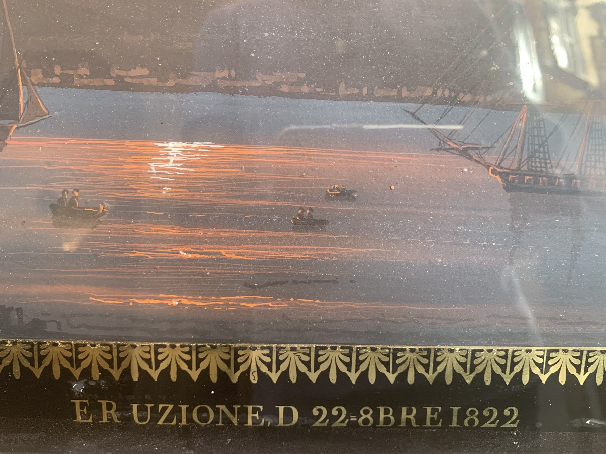 Scuola Napoletana -gouache Eruzione del Vesuvio di notte 1822 Napoli Italia Grand Tour -photo-3