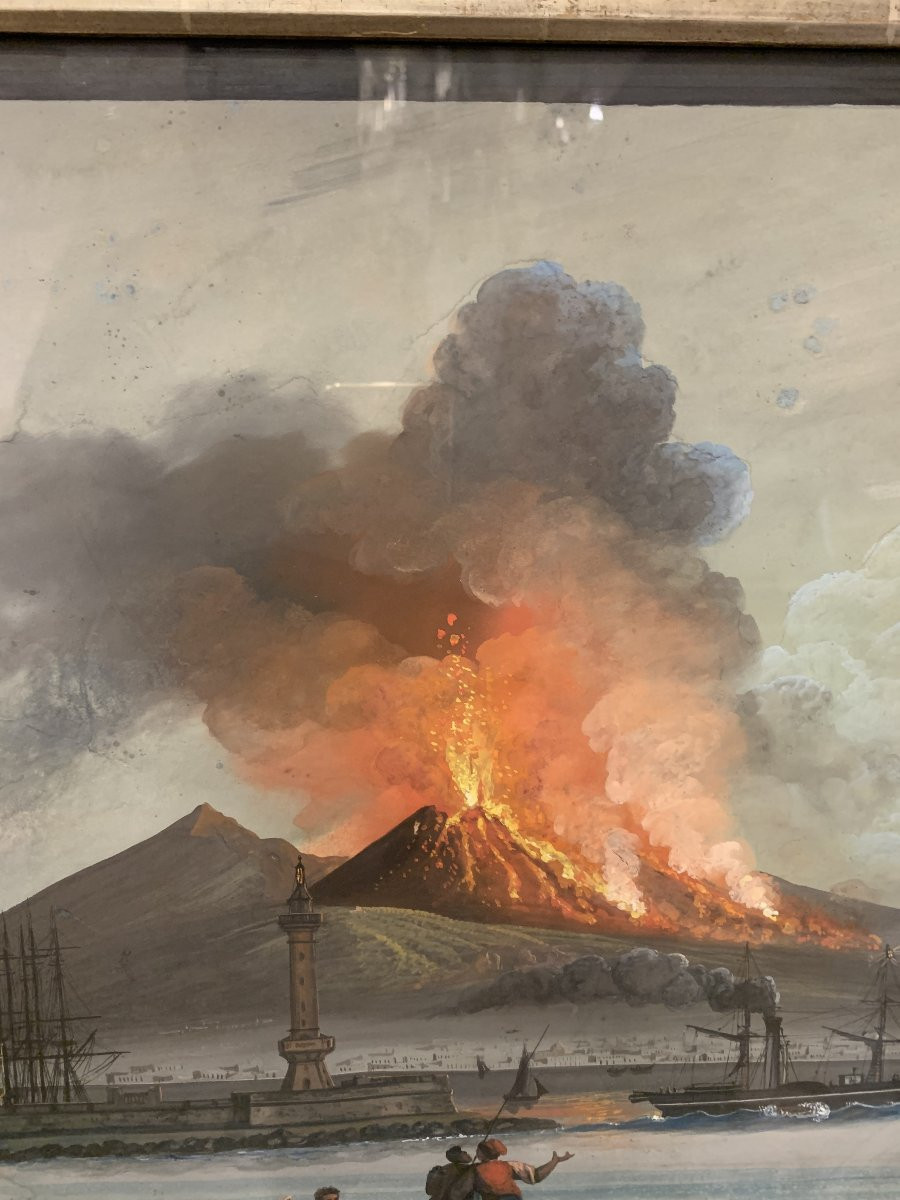Scuola napoletana - Eruzione del Vesuvio- 1840 ca - Italia Napoli Grand Tour  -photo-2