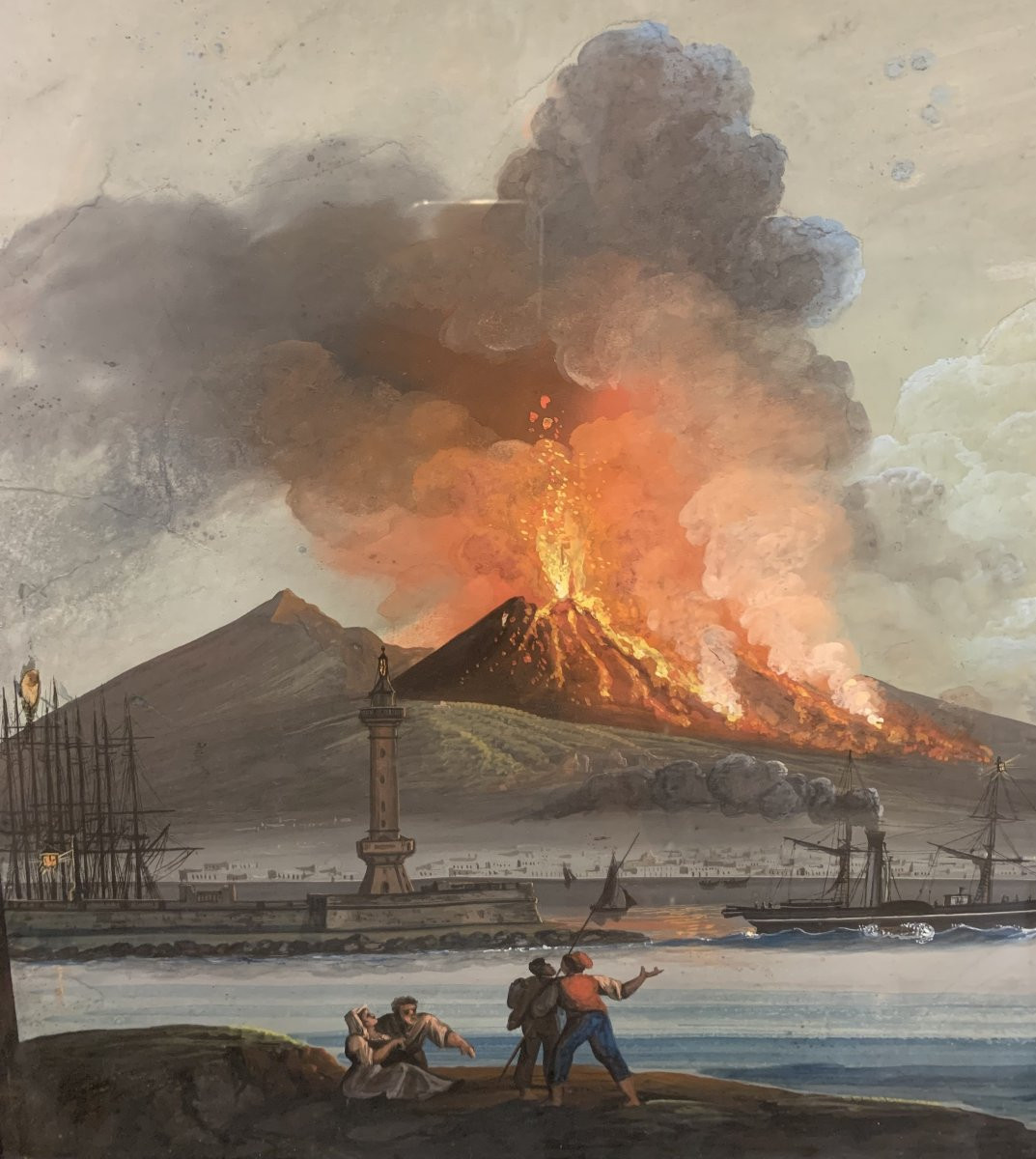 Scuola napoletana - Eruzione del Vesuvio- 1840 ca - Italia Napoli Grand Tour  -photo-3