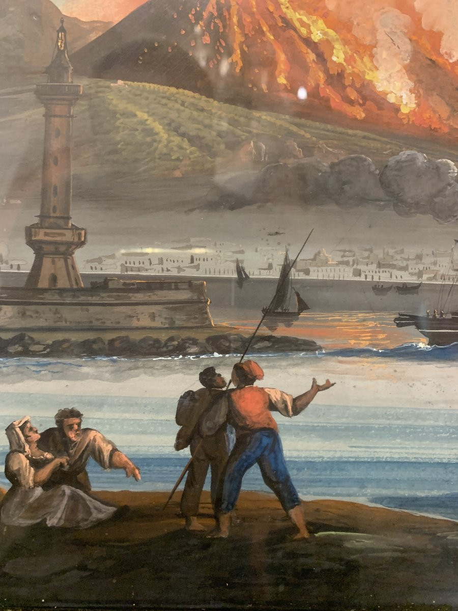 Scuola napoletana - Eruzione del Vesuvio- 1840 ca - Italia Napoli Grand Tour  -photo-4
