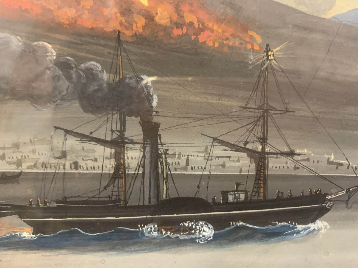 Scuola napoletana - Eruzione del Vesuvio- 1840 ca - Italia Napoli Grand Tour  -photo-6