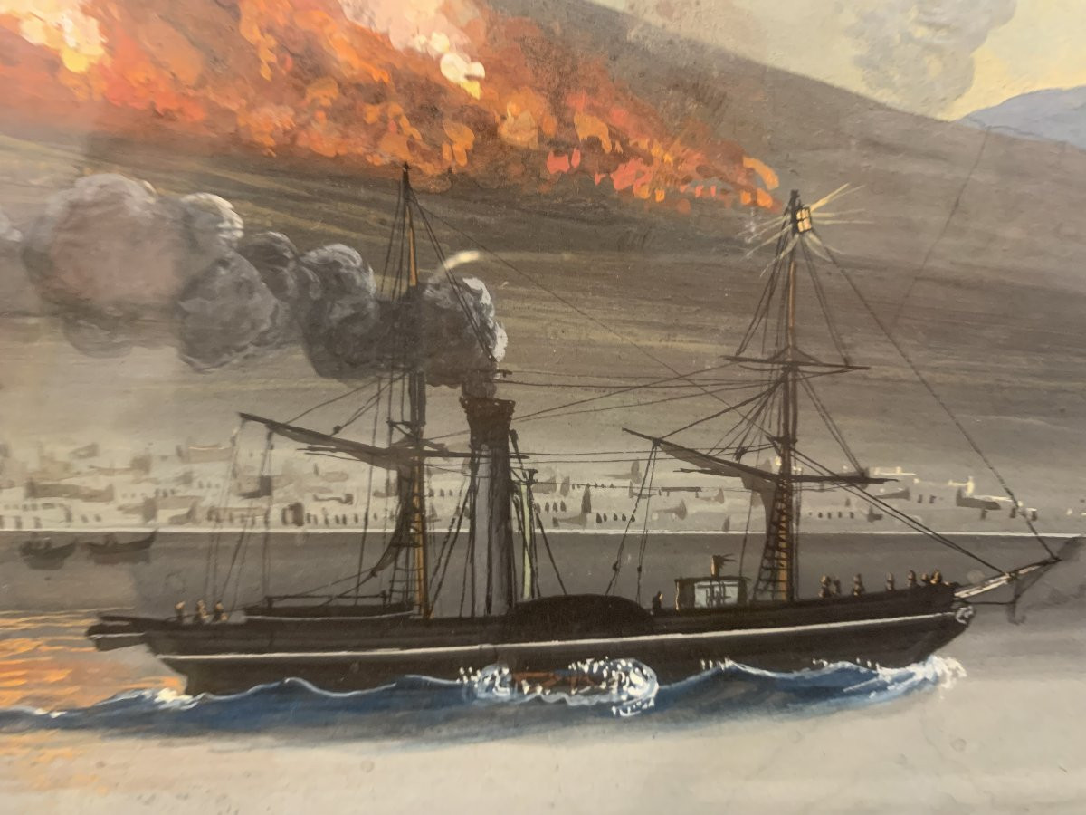 Scuola napoletana - Eruzione del Vesuvio- 1840 ca - Italia Napoli Grand Tour  -photo-7