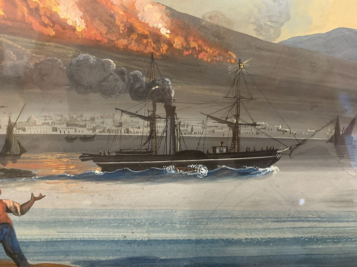 Scuola napoletana - Eruzione del Vesuvio- 1840 ca - Italia Napoli Grand Tour  -photo-8