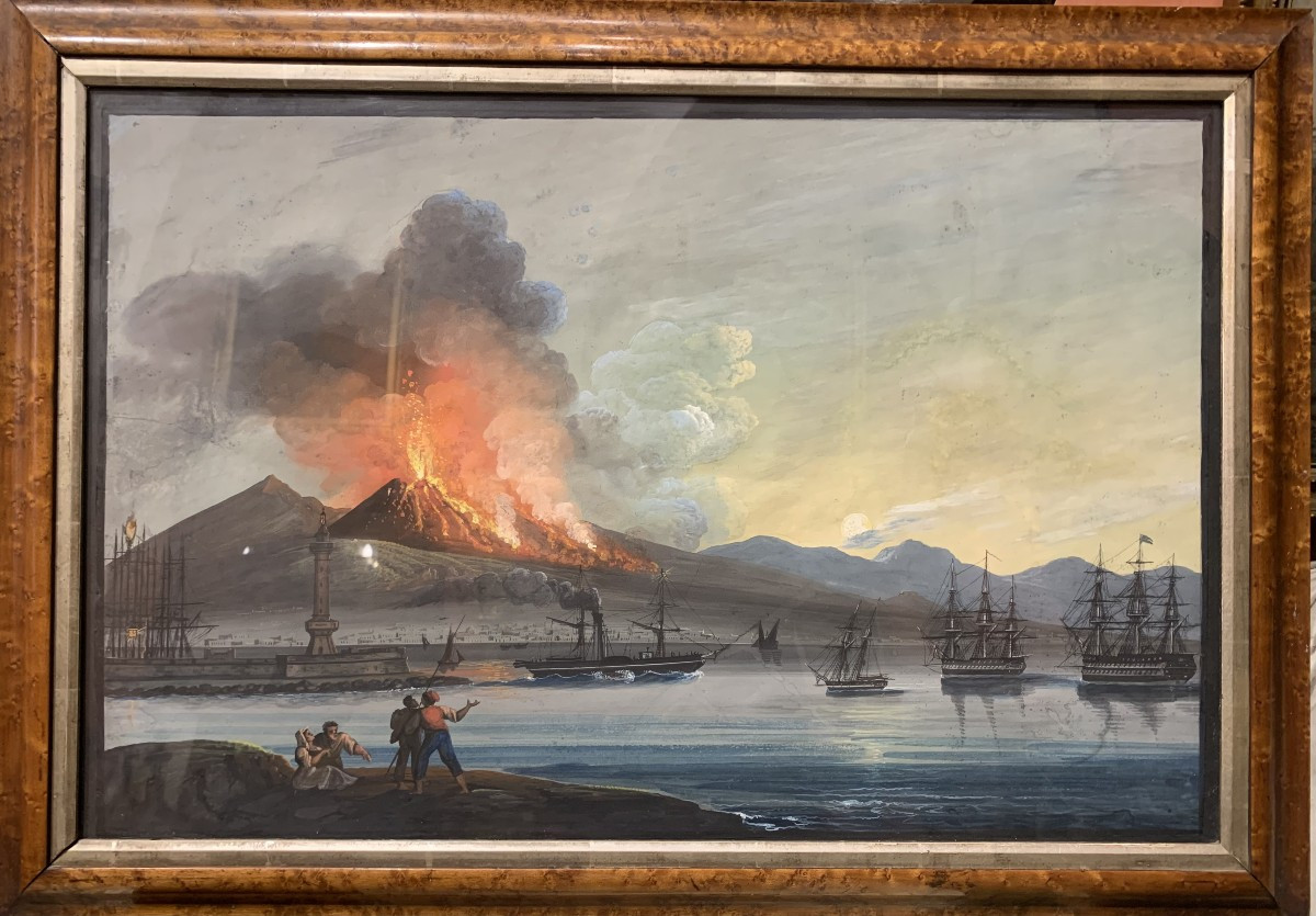 Scuola napoletana - Eruzione del Vesuvio- 1840 ca - Italia Napoli Grand Tour  